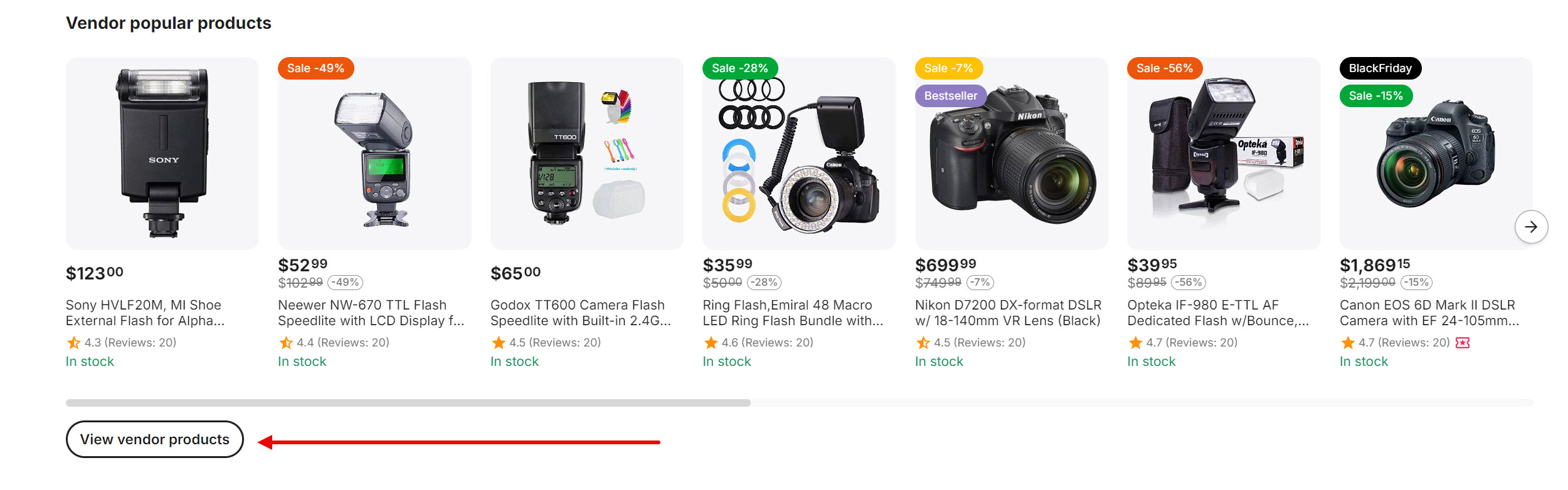 Example of the block "Button (all vendor products)"