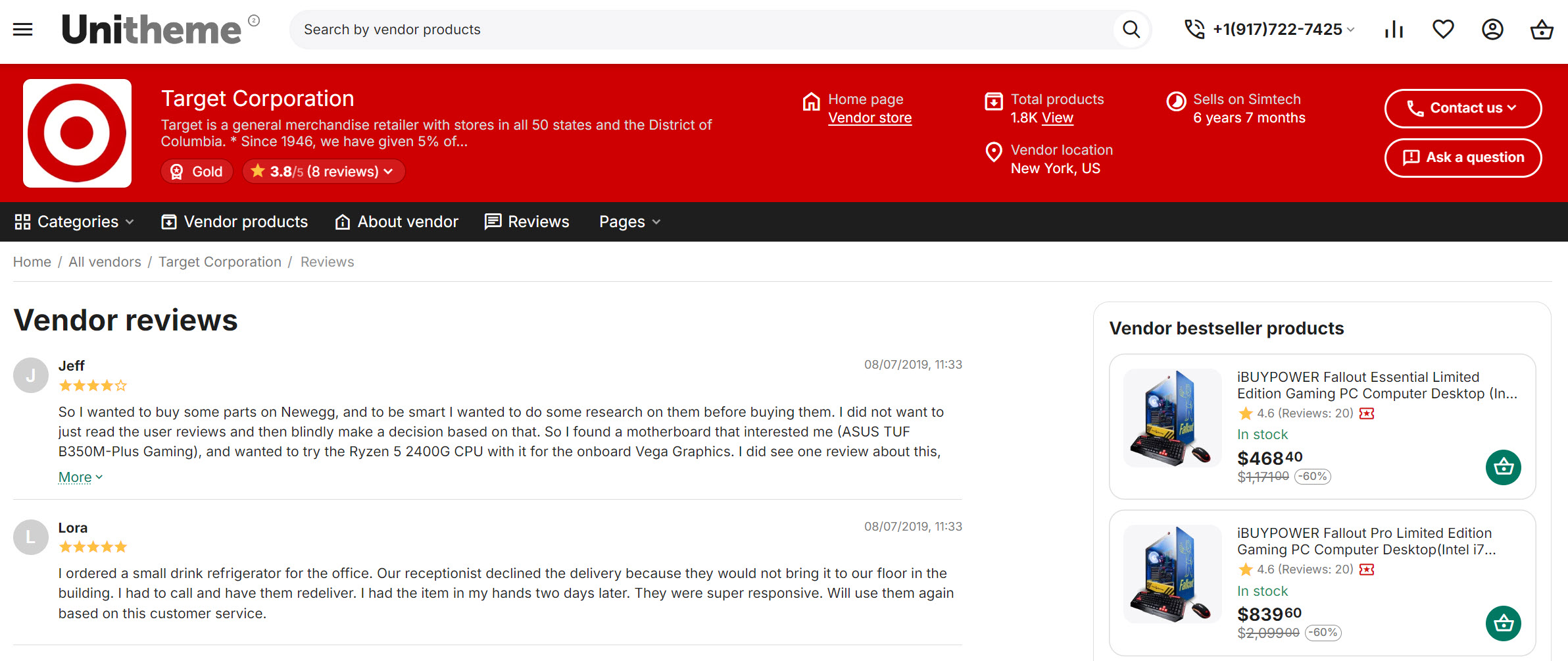 Example of the page "AB: Vendor reviews"