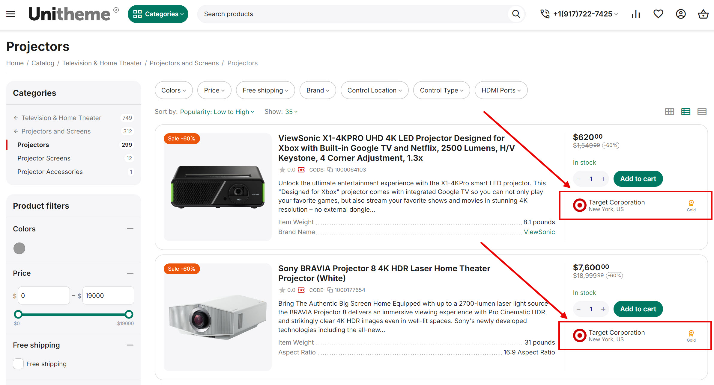 Example on "List without options" product list page