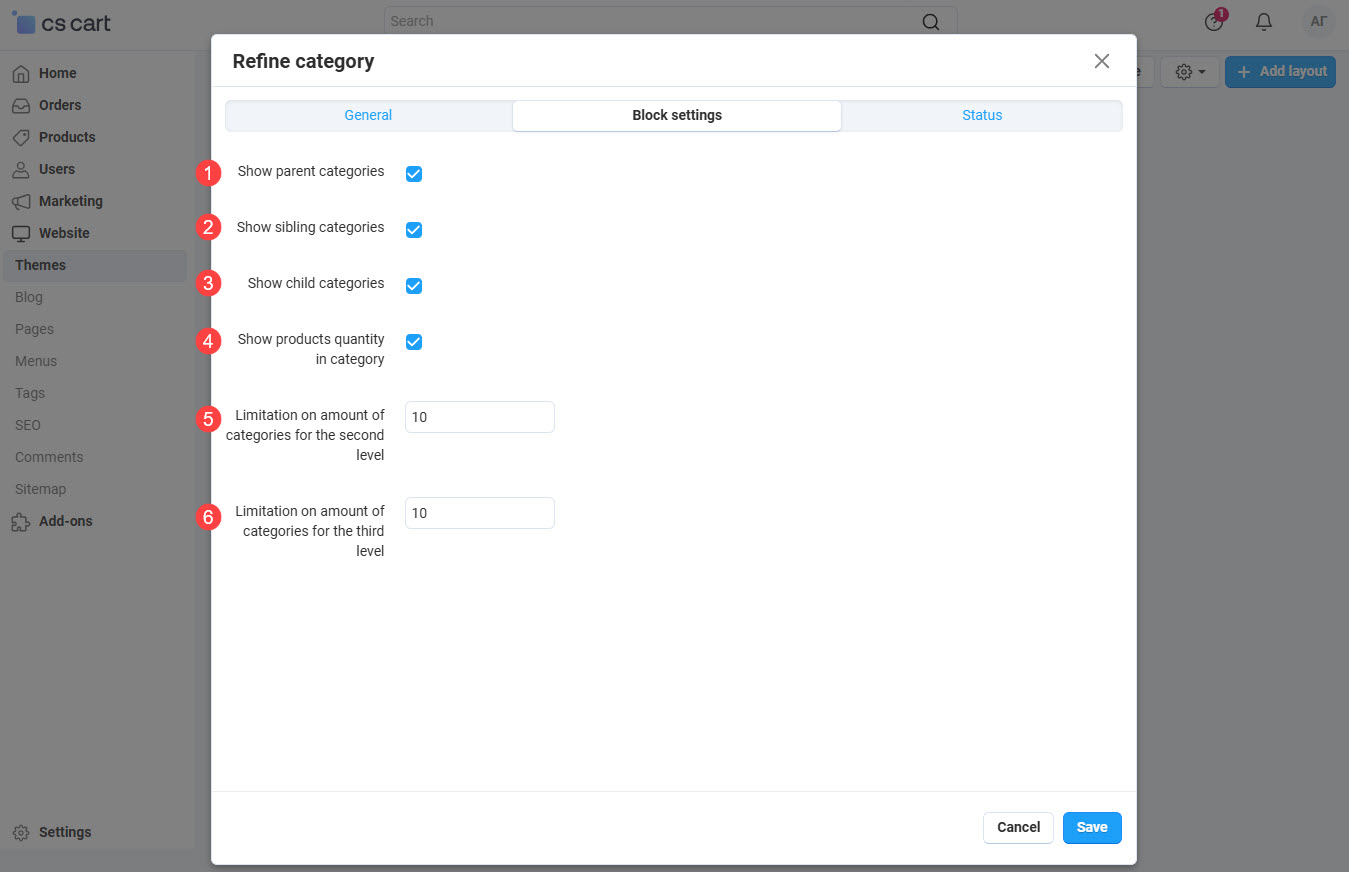 Editing block "Subcategories"