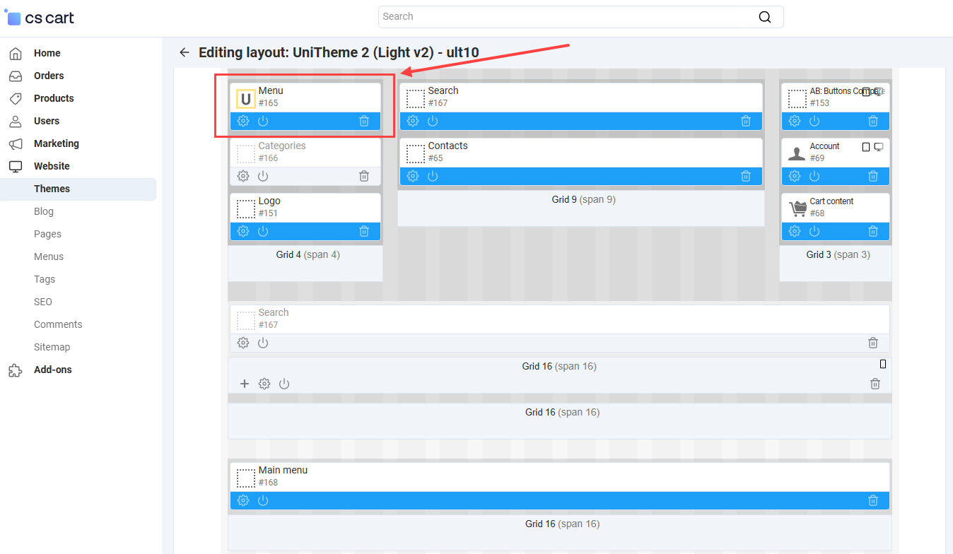 "Categories" blocks in layout of UniTheme 2 (Light v2)